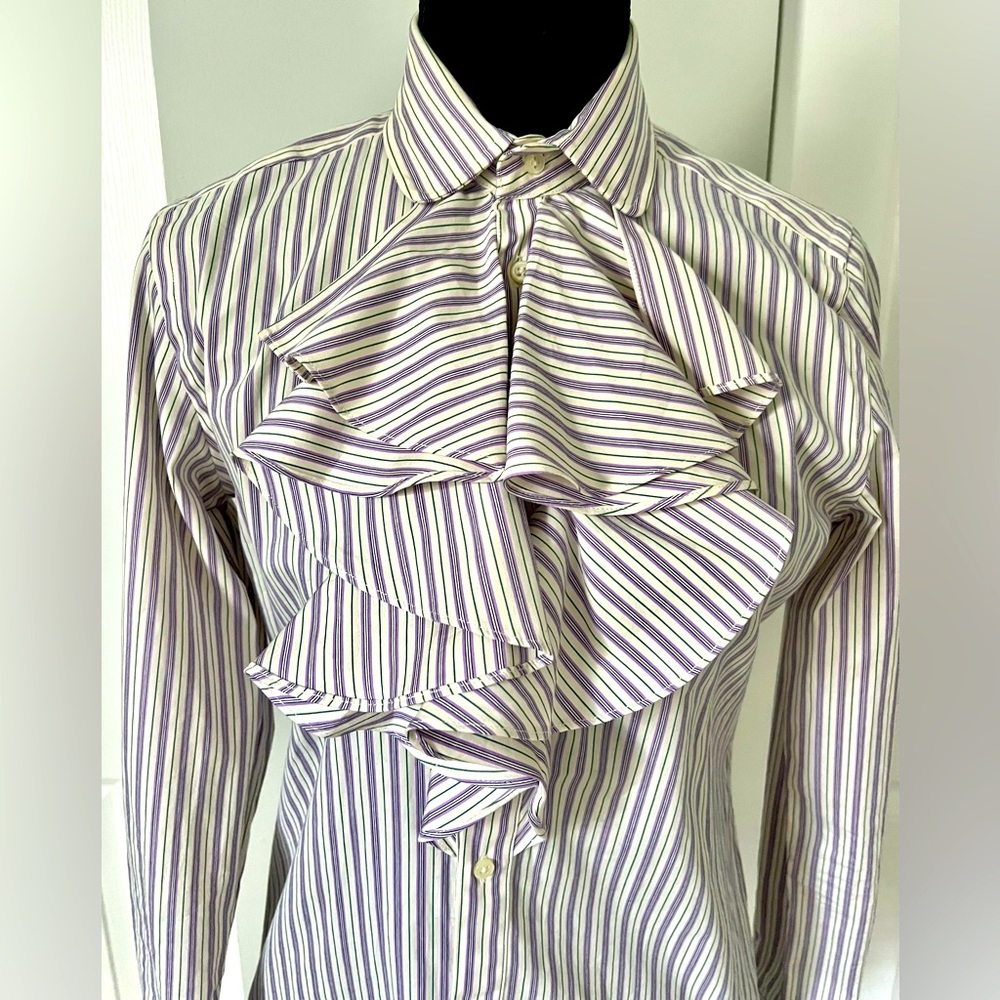 Ralph Lauren Long Sleeve Button Down Ruffled Front Blouse